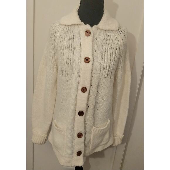Vintage Cream Cable Knit Cardigan Sweater Wayne Taylor Womans XL Made in Taiwan - Picture 2 of 10